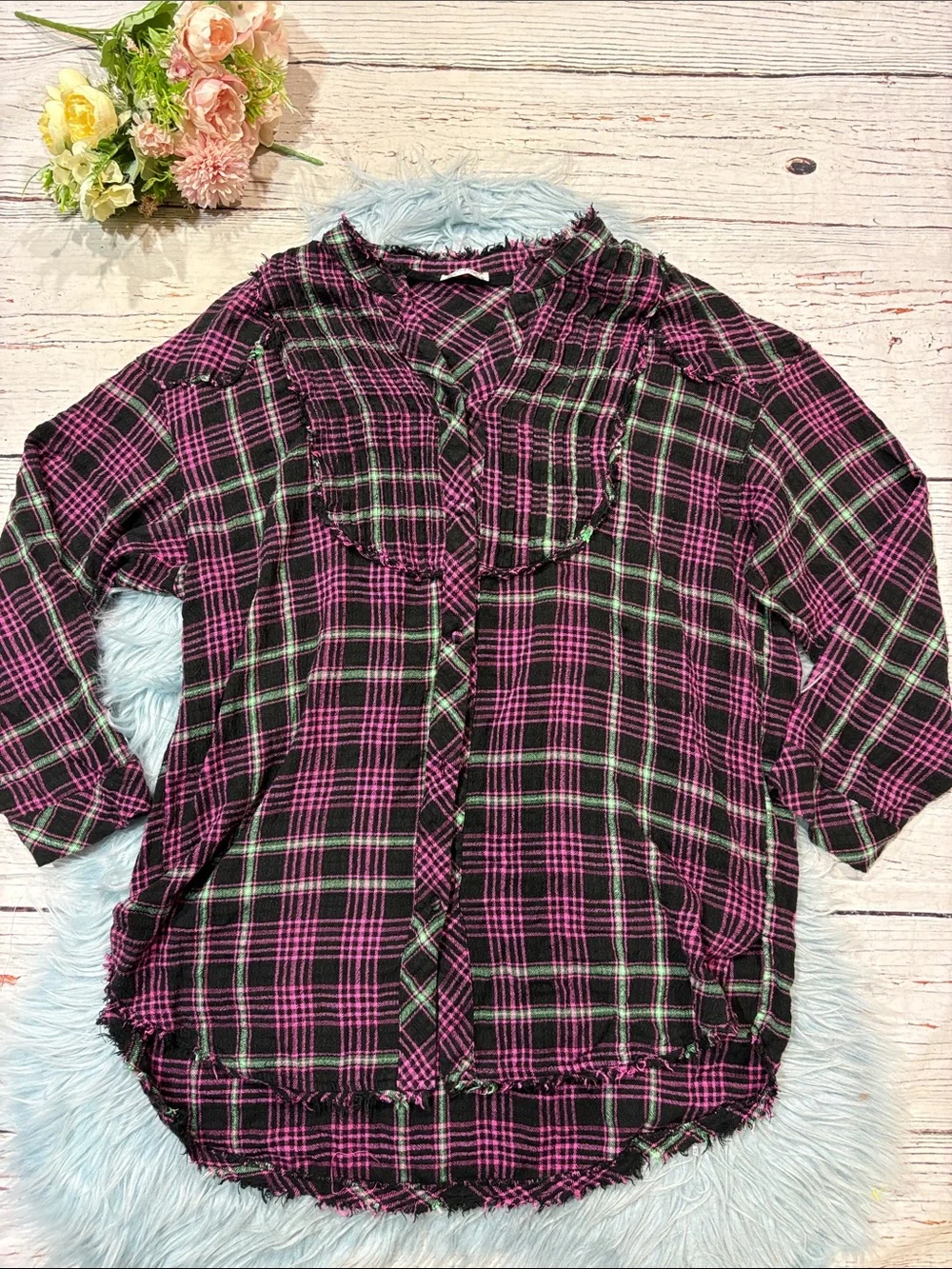 Intimately Free People Plaid About You Sleep Oversized Button Down Pajama Top